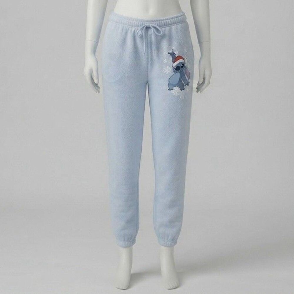 Disney Stitch Christmas Sweatpants Joggers Juniors XL Blue Holiday Pajama Pants